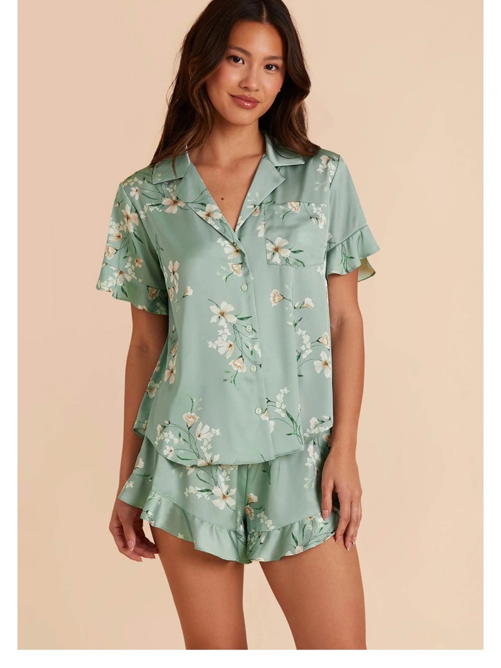 Birdie Grey Esther Pajama Set women’s  Floral Ruffle Short set- Sage Le Fleur